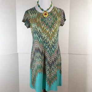 Tiana B multi color teal shift dress